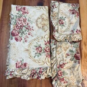 Vintage Ralph Lauren Grosvenors Square Duvet King & 2 Shams Floral Cotton Ruffle